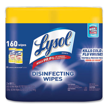 LYSOL® Brand Disinfecting Wipes, 7 X 7.25, Lemon And Lime Blossom, 80 Wipes-canister, 2 Canisters-pack, 3 Packs-carton freeshipping - TVN Wholesale